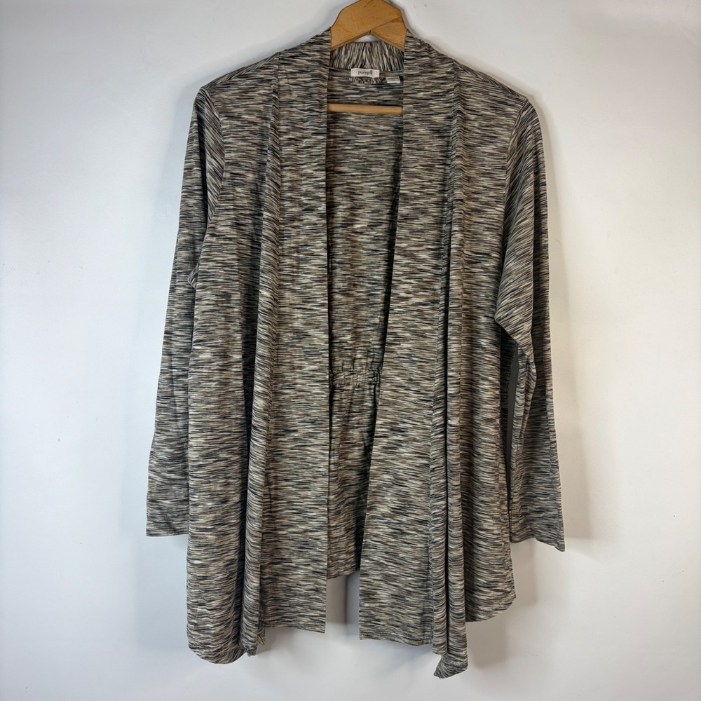 Pure Jill Cardigan Women XL Brown Gray Space Dye Cinched Back Open Front Cotton